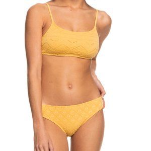NEW Roxy Crochet Quiet Beauty Bralette Bikini Top and Hipster Bottom Set Small